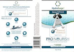 Pronourish dog food label in white and blue color